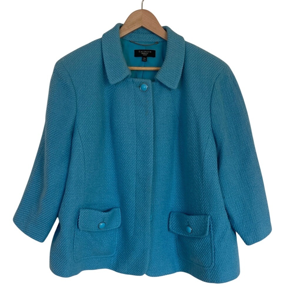 Talbots Women's Turquoise Wool Blend Pea Coat‎ Blazer Size 18W Classic Career